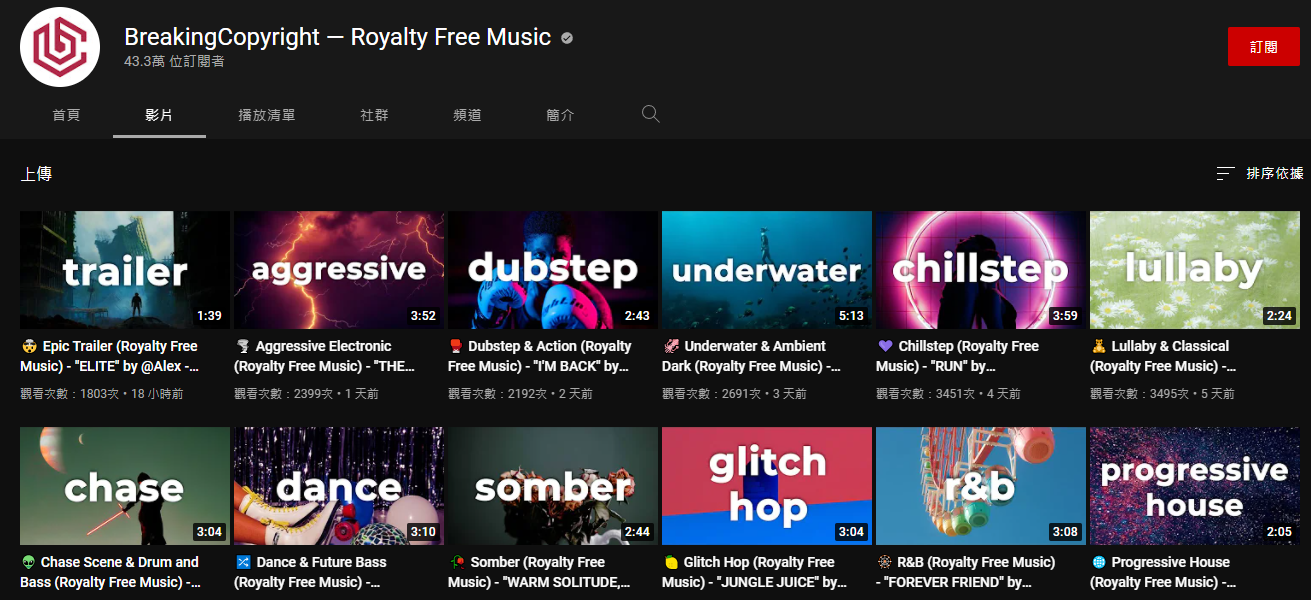 Youtube 無版權音樂頻道